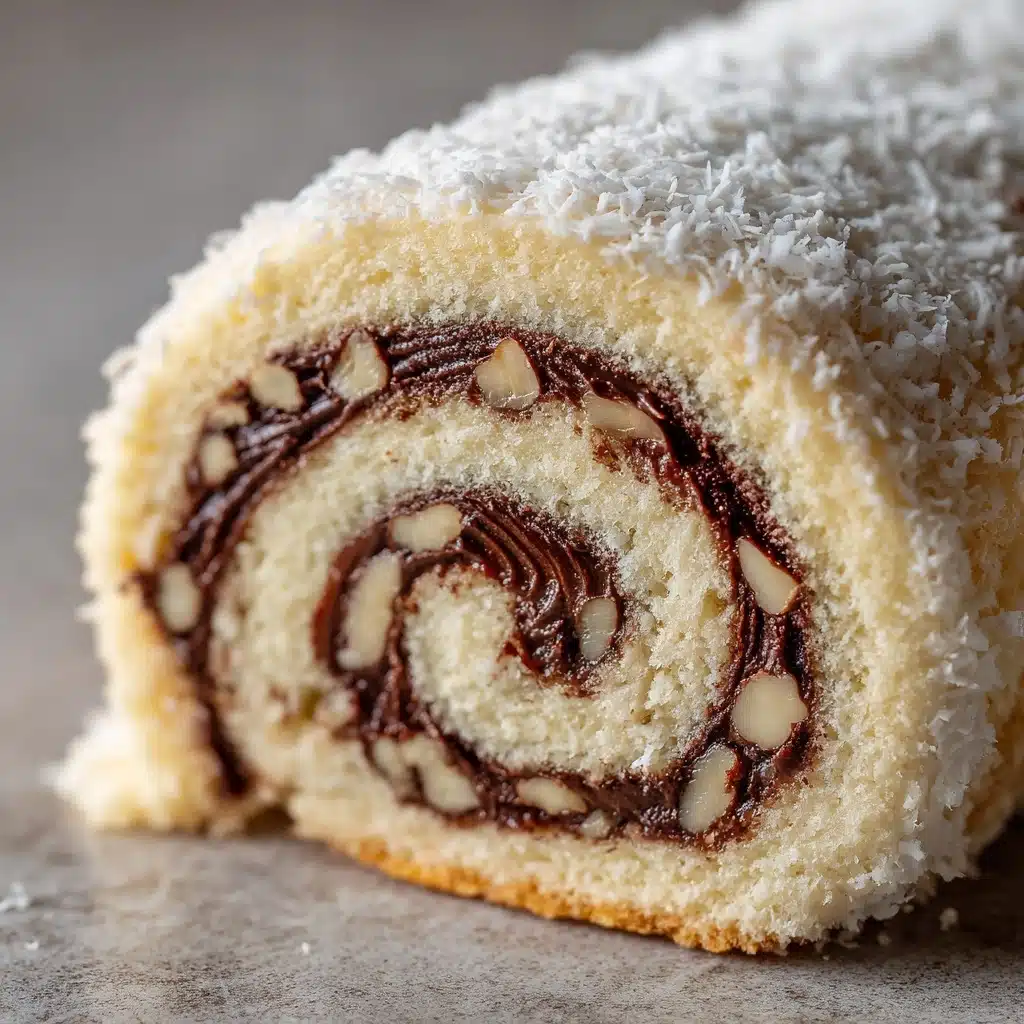 German Chocolate Coconut Pecan Roll Cake Recipe - Recipe Image