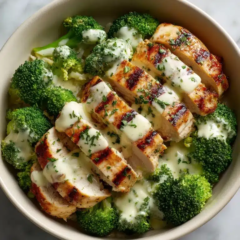 Grilled Chicken & Broccoli Bowls with Creamy Garlic Sauce Recipe