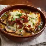 Mushroom & Caramelized Onion Soup with Cheesy Toasties Recipe