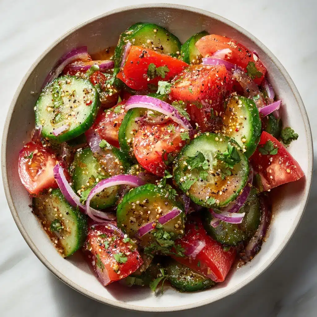 Fresh & Tangy Marinated Cucumber, Onion, and Tomato Salad Recipe - Recipe Image