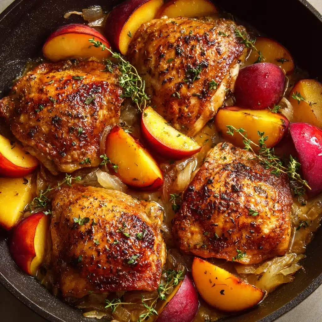 Skillet Roast Chicken with Peaches, Tomatoes, and Red Onion Recipe - Recipe Image