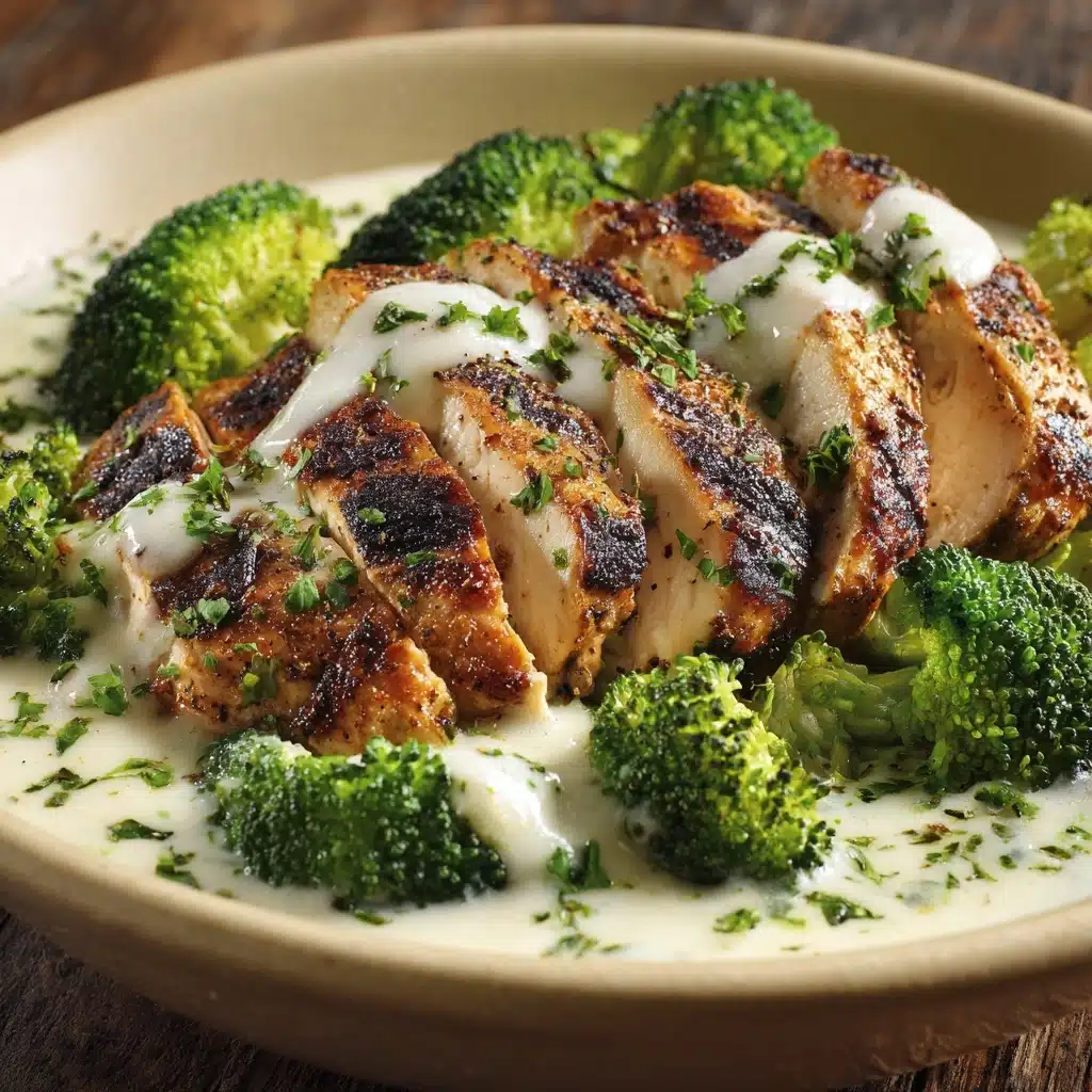 Grilled Chicken & Broccoli Bowls with Creamy Garlic Sauce Recipe - Recipe Image