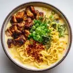 Fiery Chicken Ramen with Creamy Garlic Sauce Recipe