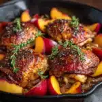 Skillet Roast Chicken with Peaches, Tomatoes, and Red Onion Recipe