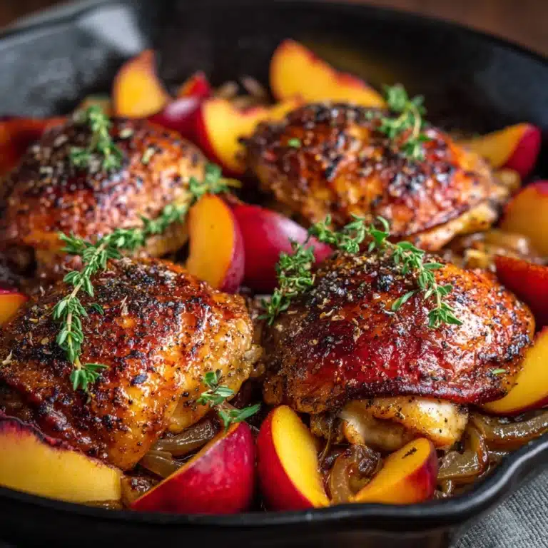 Skillet Roast Chicken with Peaches, Tomatoes, and Red Onion Recipe