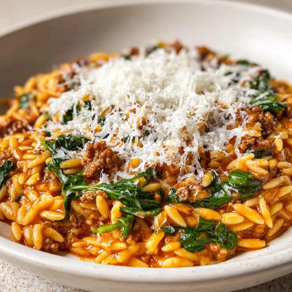 Ground Beef Orzo with Tomato Cream Sauce Recipe
