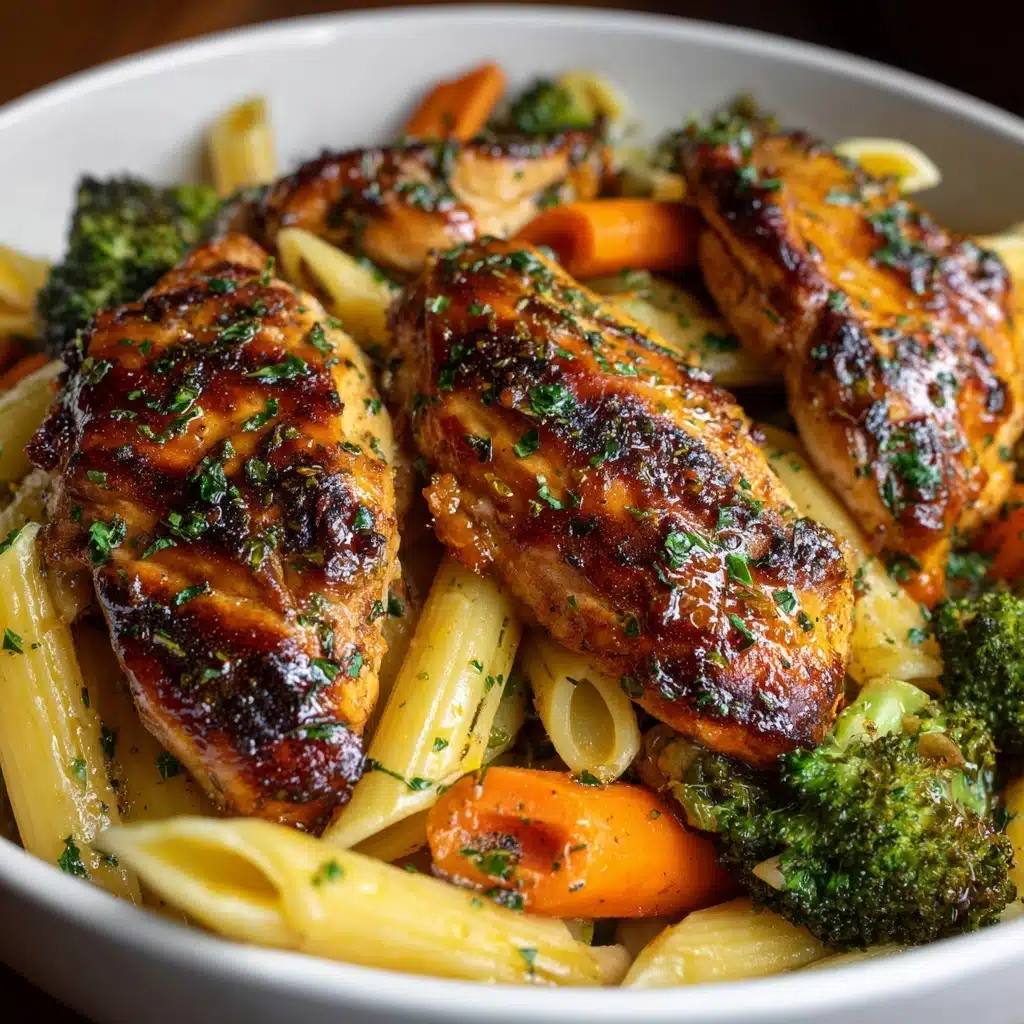 Honey Garlic Chicken with Roasted Veggie Penne Recipe - Recipe Image