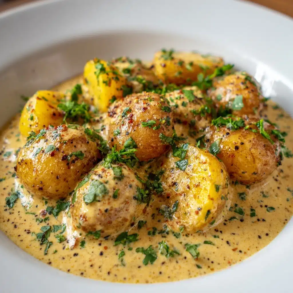 Creamy Garlic Sauce Baby Potatoes Recipe - Recipe Image