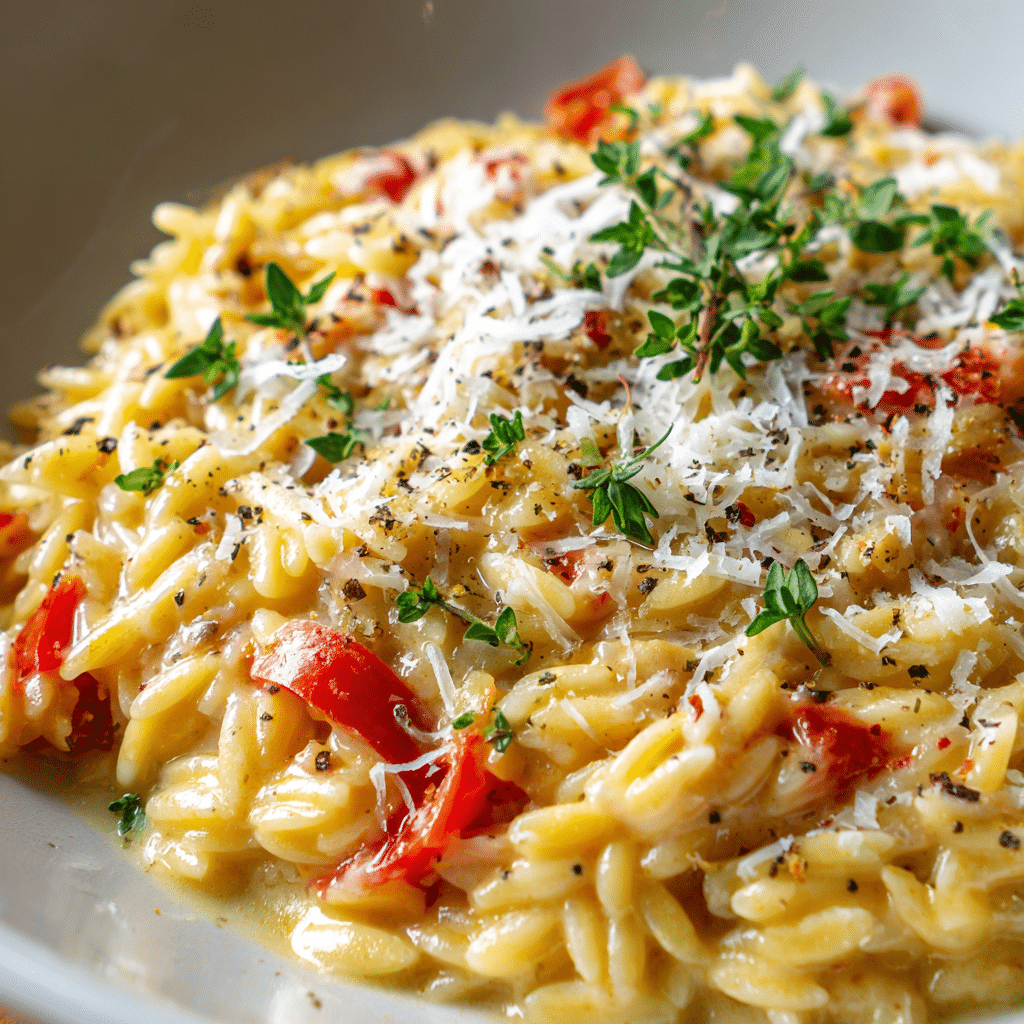 Creamy Garlic Parmesan Orzo Recipe - Recipe Image