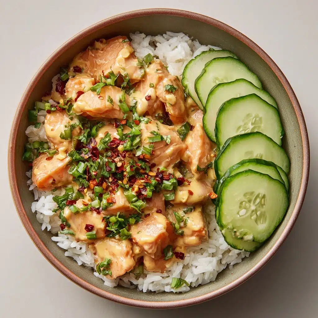 Crispy Rice Salmon Cucumber Salad with Creamy Asian Dressing Recipe - Recipe Image