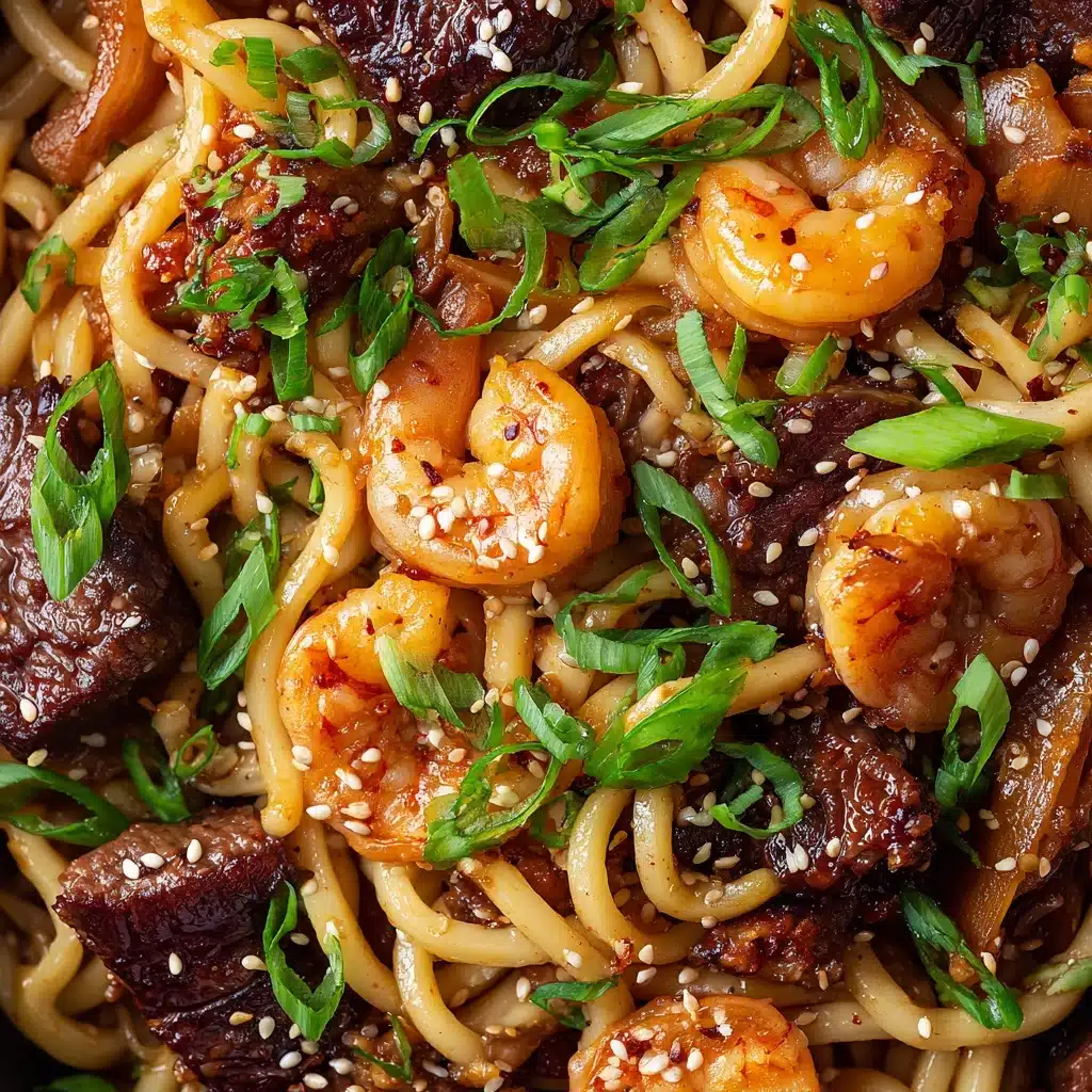 Garlic Butter Steak and Shrimp Stir-Fried Noodles Recipe