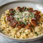 Garlic Butter Sausage Bites with Pasta Recipe