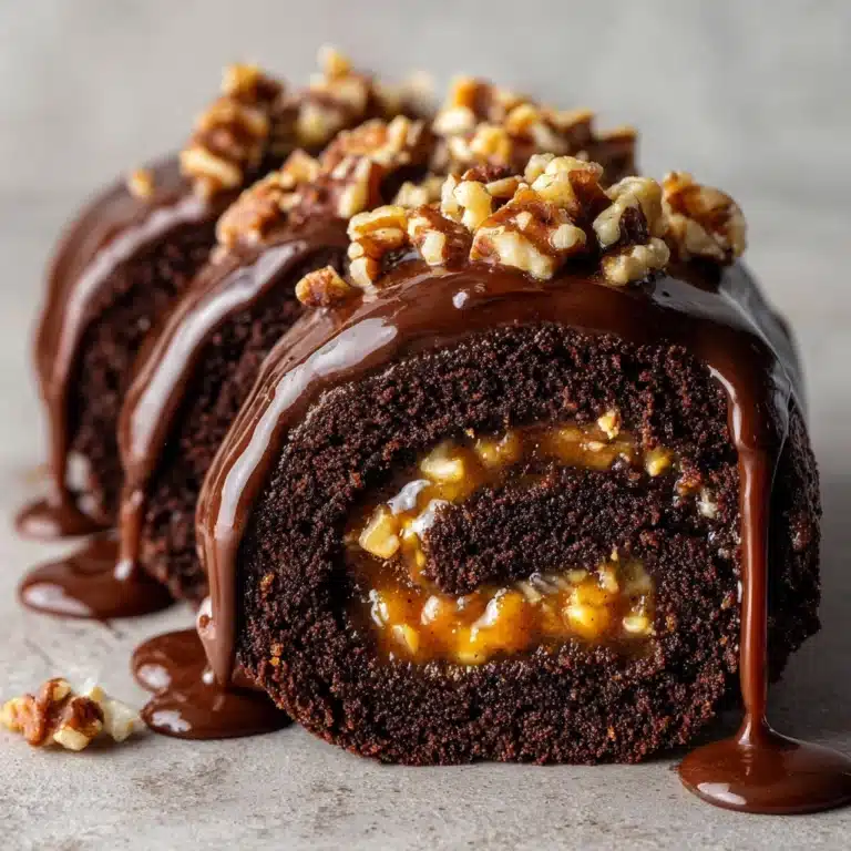 Gooey Chocolate Caramel Turtle Cake Roll Recipe