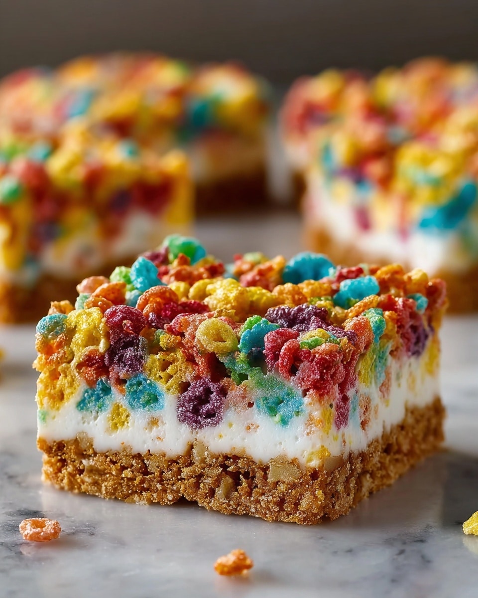 Fruity Pebbles Cookie Cheesecake Bars Recipe - Recipe Image