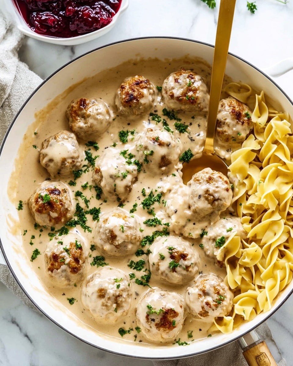 Swedish Meatballs with Rich Creamy Gravy and Lingonberry Jam Recipe - Recipe Image