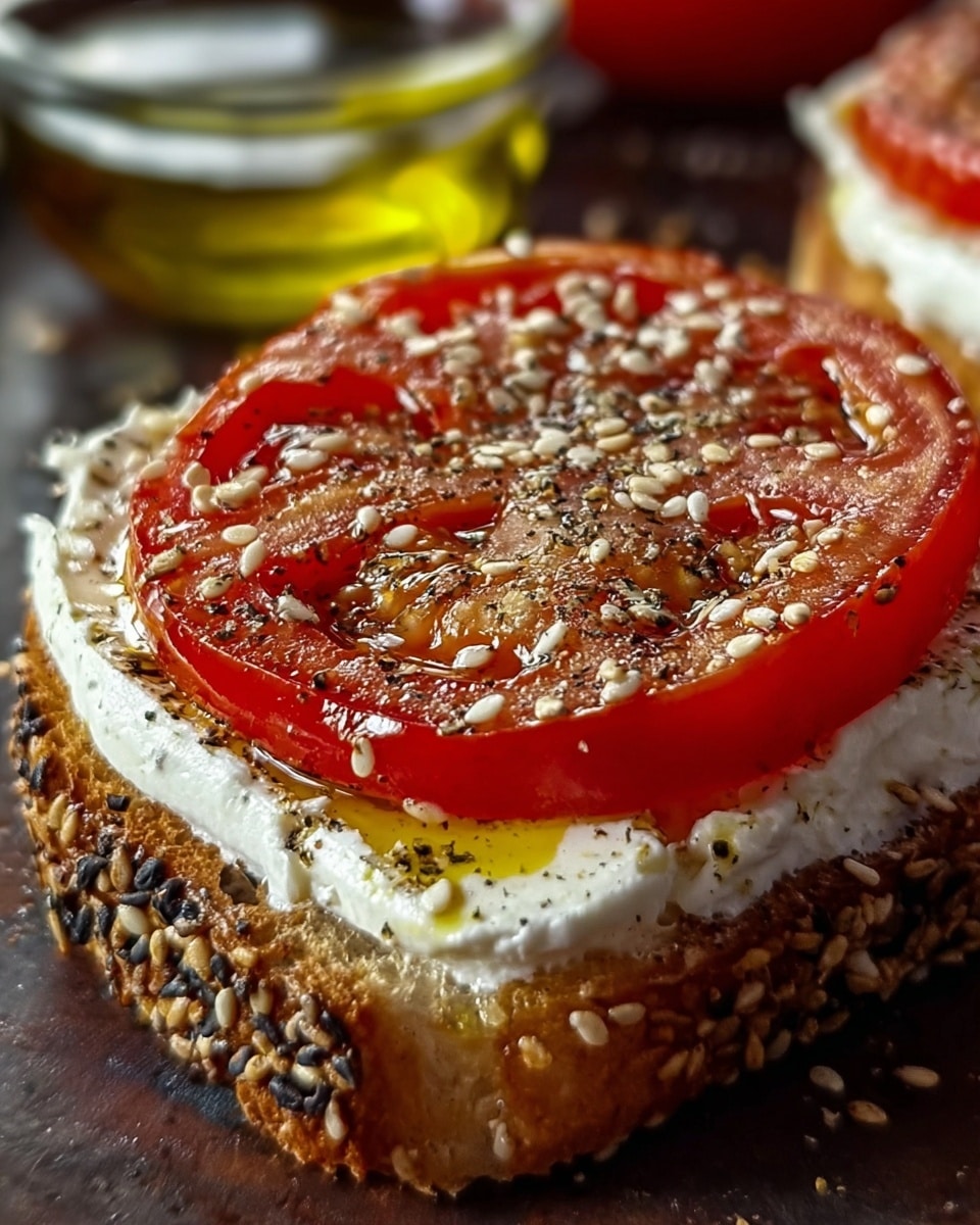 Ricotta & Tomato Toast with Sesame Seeds & Olive Oil Recipe - Recipe Image