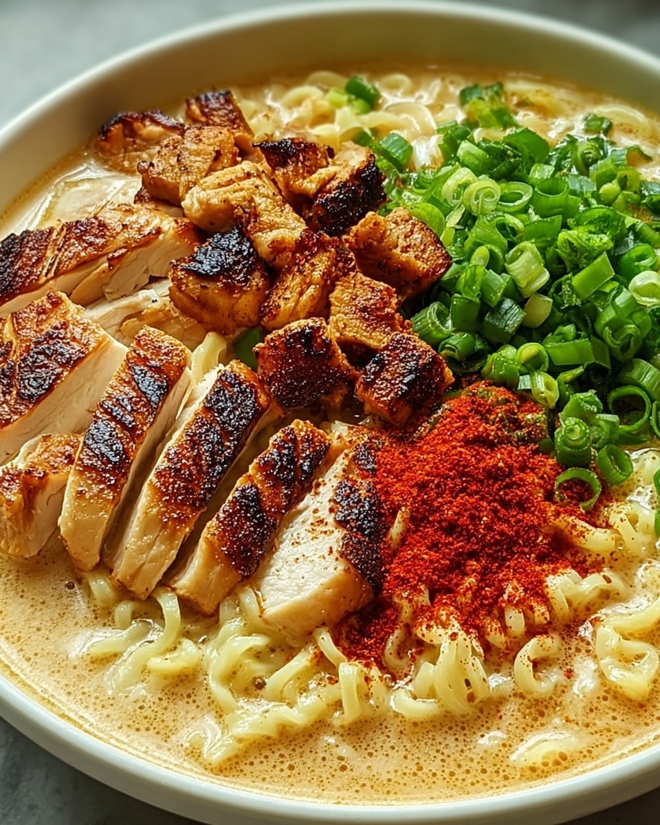 Spicy Chicken Ramen with Creamy Garlic Sauce Recipe - Recipe Image