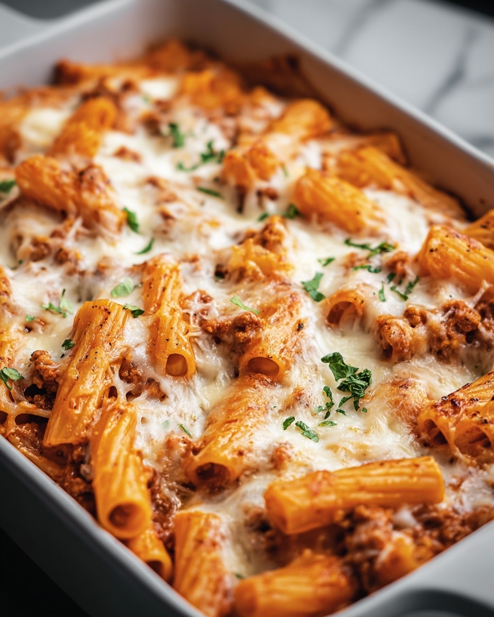 Baked Rigatoni Pasta with Tomato Sauce and Cheeses Recipe - Recipe Image