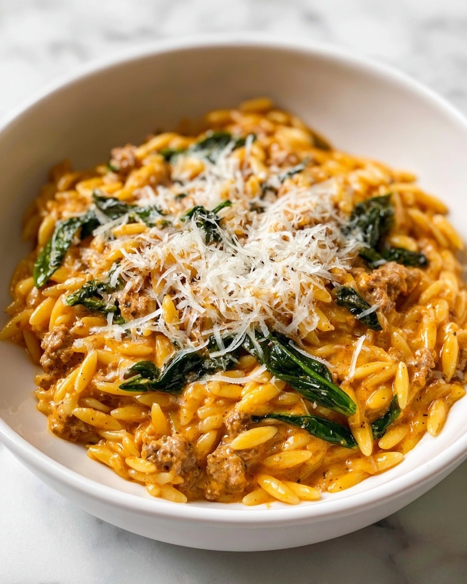 Ground Beef Orzo with Tomato Cream Sauce Recipe - Recipe Image