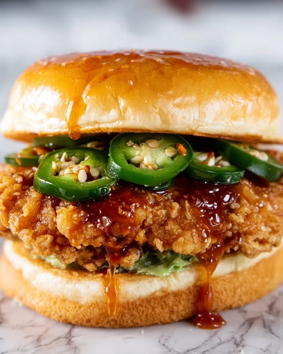 Crispy Fried Chicken Sandwich with Hot Honey and Jalapeños Recipe - Recipe Image