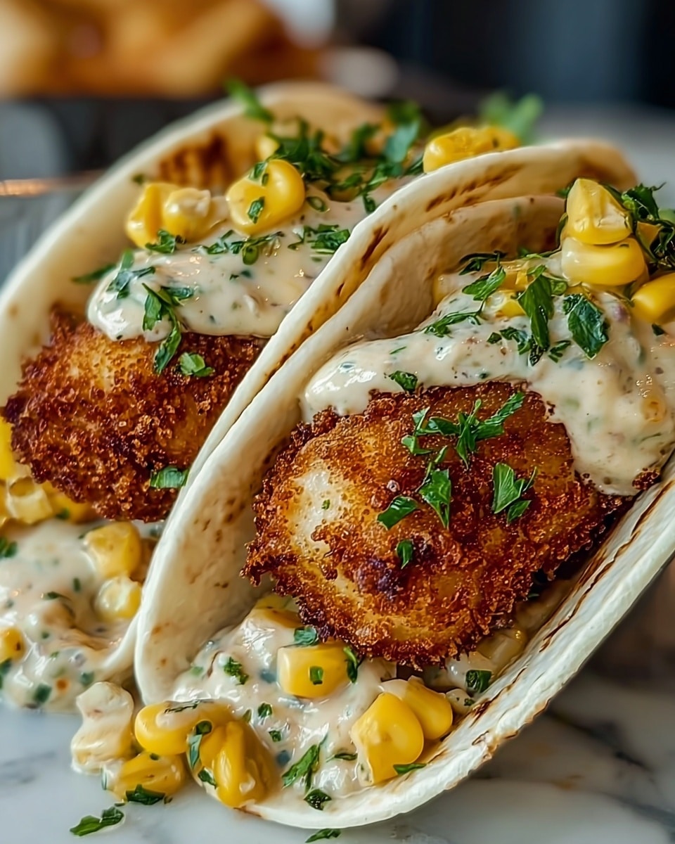 Fried Chicken Street Corn Tacos with Jalapeño Lime Ranch Recipe - Recipe Image