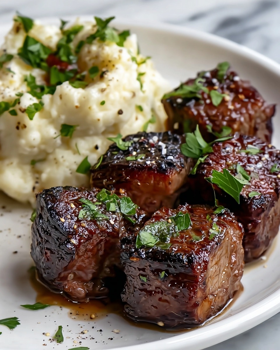 Garlic Parmesan Steak Bites with Mashed Potatoes Recipe - Recipe Image