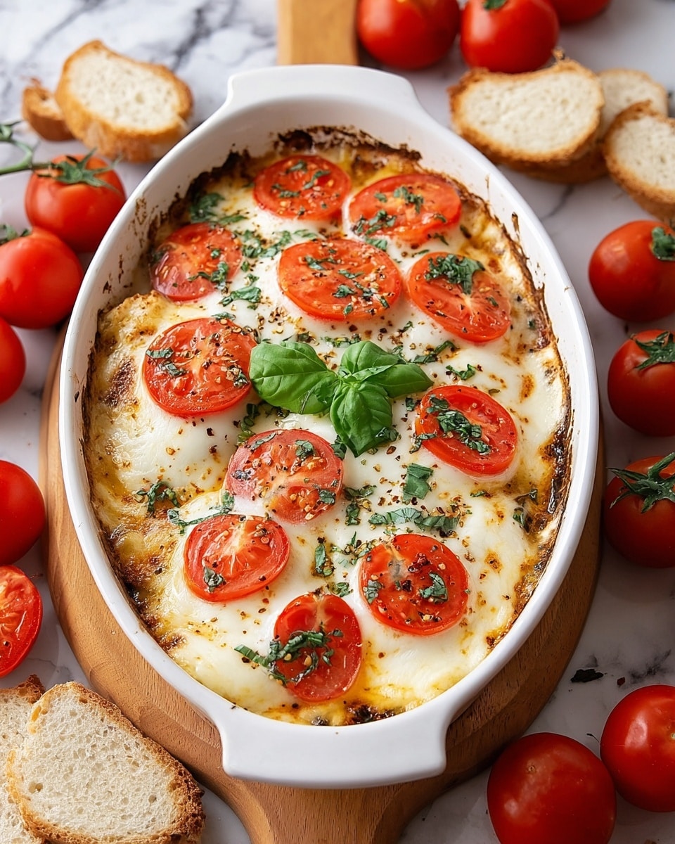 Creamy Caprese Dip with Mozzarella, Tomato, and Basil Recipe - Recipe Image