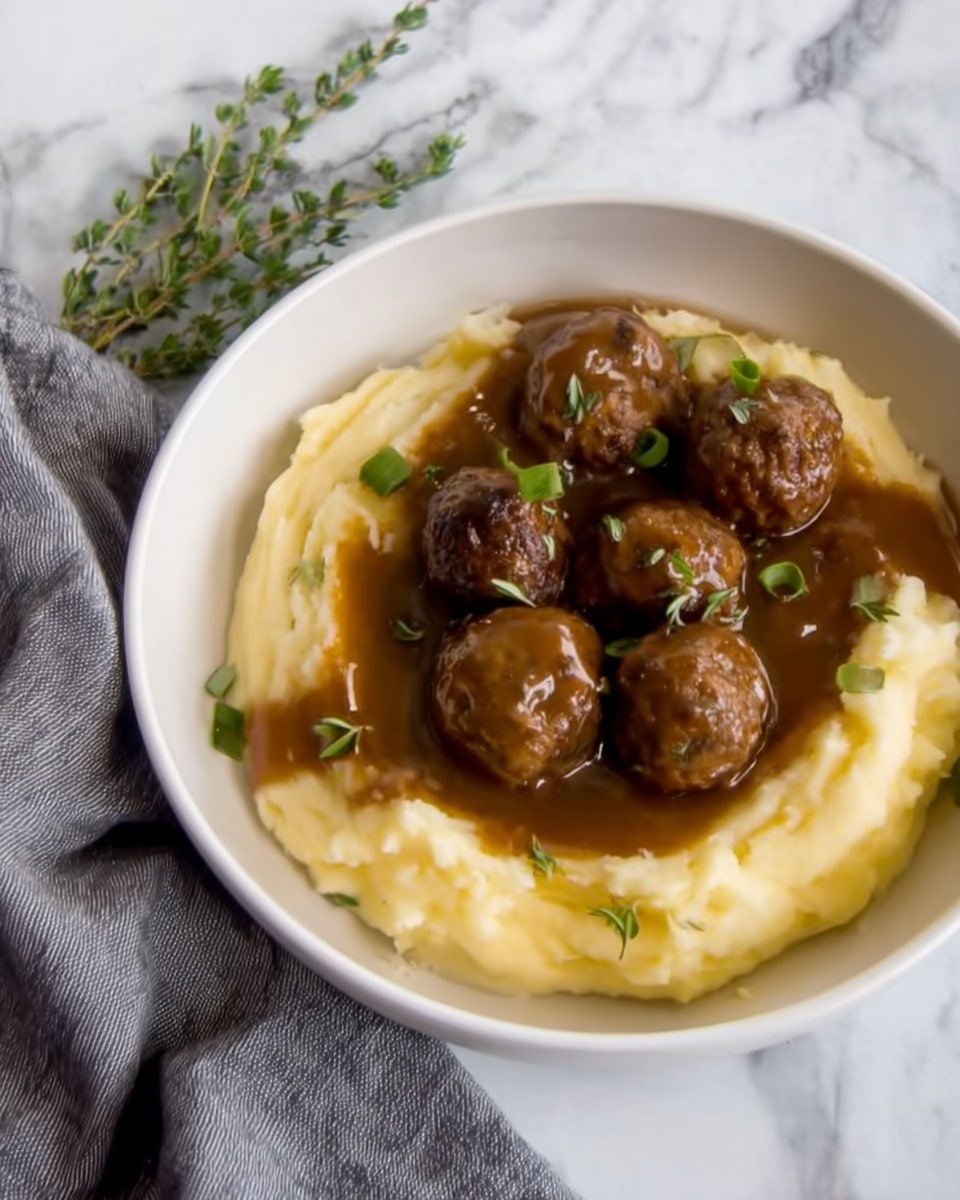 Mashed Potatoes with Meatball Mushroom Stew Recipe - Recipe Image