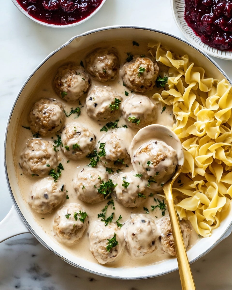 Swedish Meatballs with Rich Creamy Gravy and Lingonberry Jam Recipe - Recipe Image