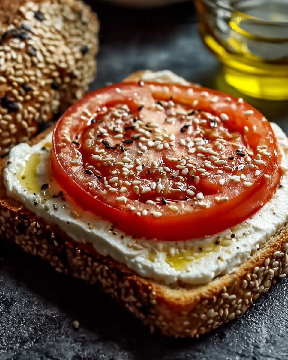 Ricotta & Tomato Toast with Sesame Seeds & Olive Oil Recipe - Recipe Image