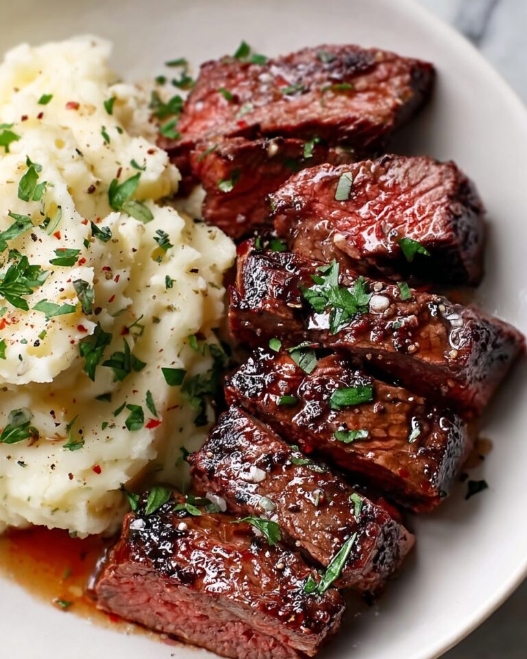Garlic Parmesan Steak Bites with Mashed Potatoes Recipe