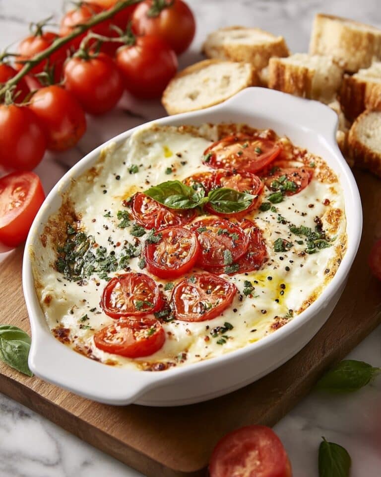 Creamy Caprese Dip with Mozzarella, Tomato, and Basil Recipe