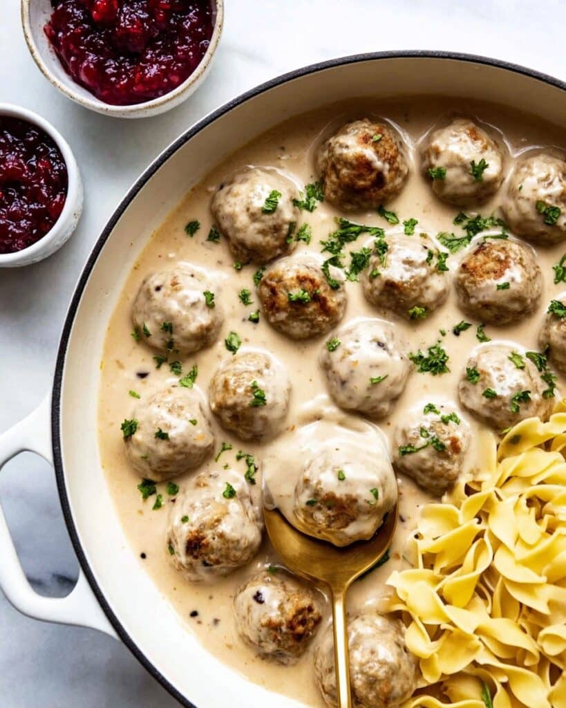 Swedish Meatballs with Rich Creamy Gravy and Lingonberry Jam Recipe