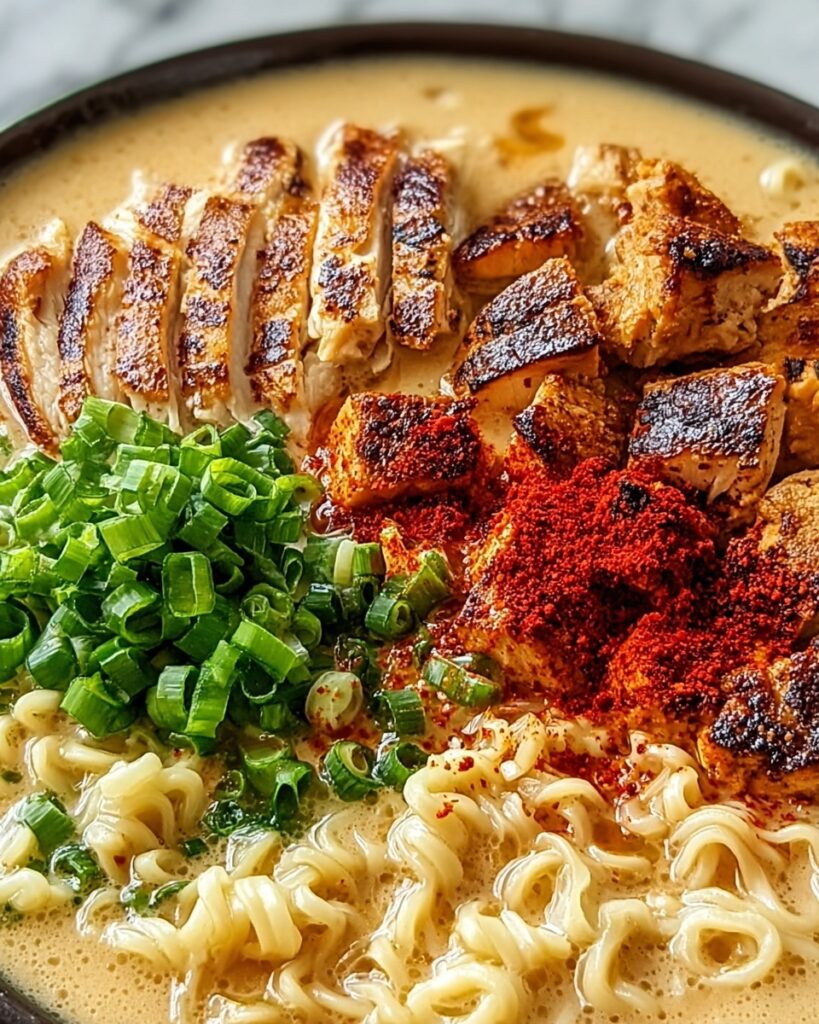 Spicy Chicken Ramen with Creamy Garlic Sauce Recipe