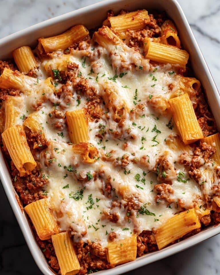 Baked Rigatoni Pasta with Tomato Sauce and Cheeses Recipe