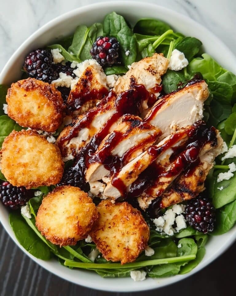 Blackberry Balsamic Grilled Chicken Salad with Crispy Fried Goat Cheese Recipe