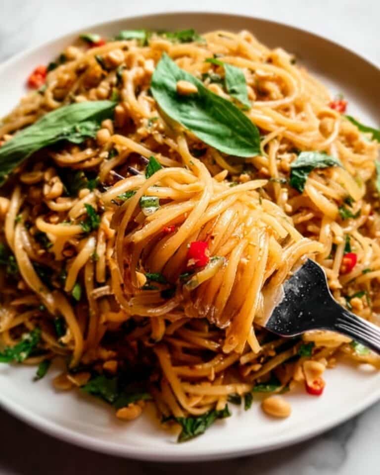 Rainbow Vegetarian Pad Thai with Peanuts and Basil Recipe