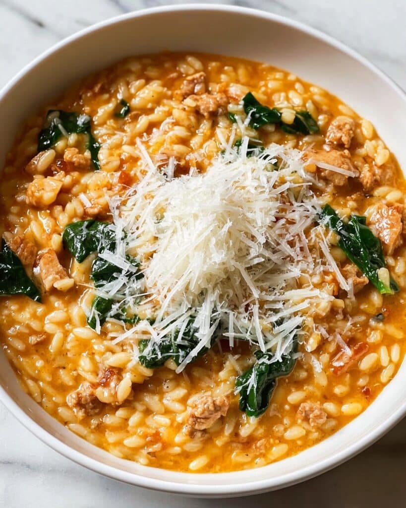 Ground Beef Orzo with Tomato Cream Sauce Recipe