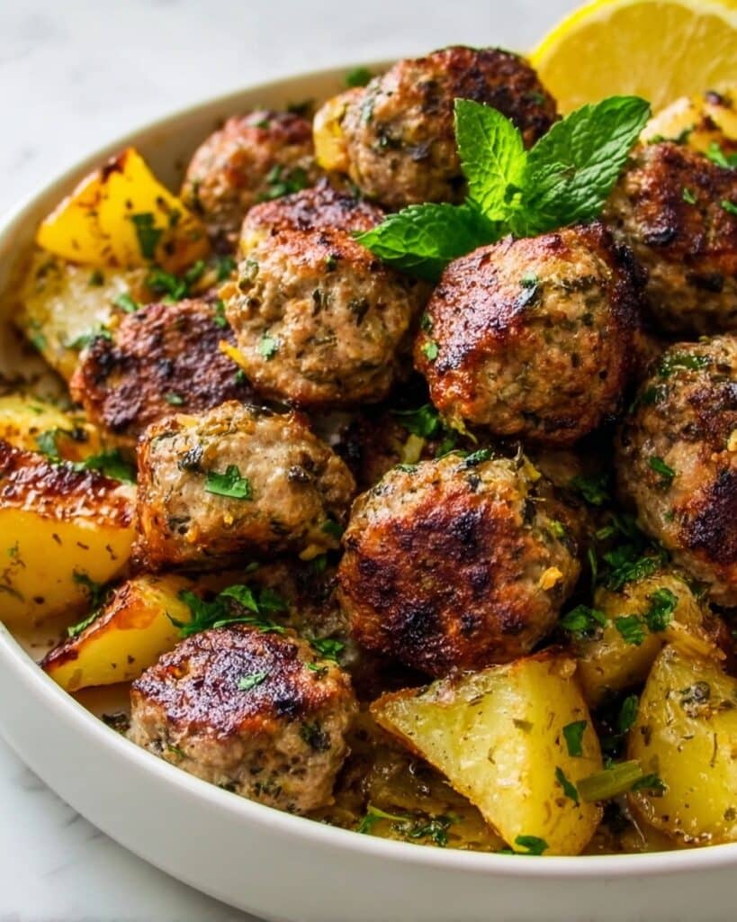One-Pan Greek Meatballs and Potatoes Recipe