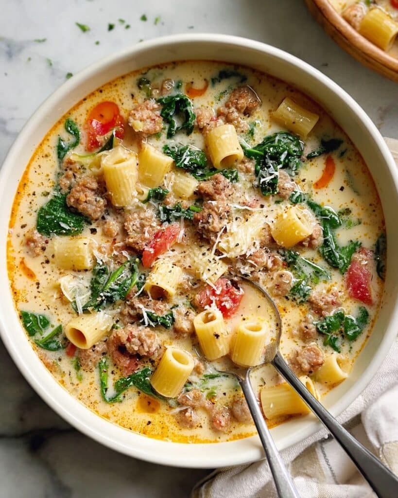 Italian Sausage Soup with Spinach and Pasta Recipe