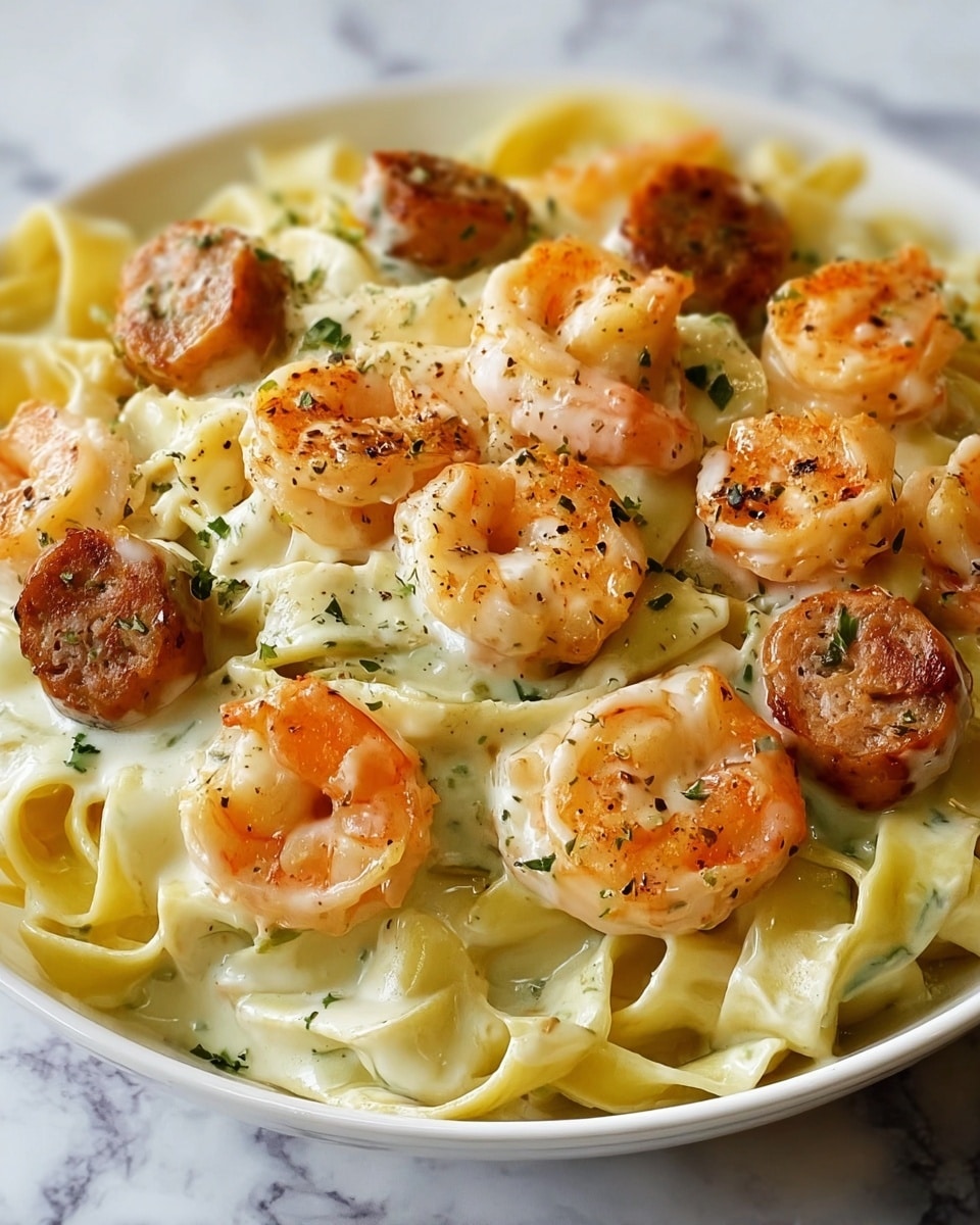 Cajun Shrimp and Sausage Alfredo Pasta Recipe - Recipe Image
