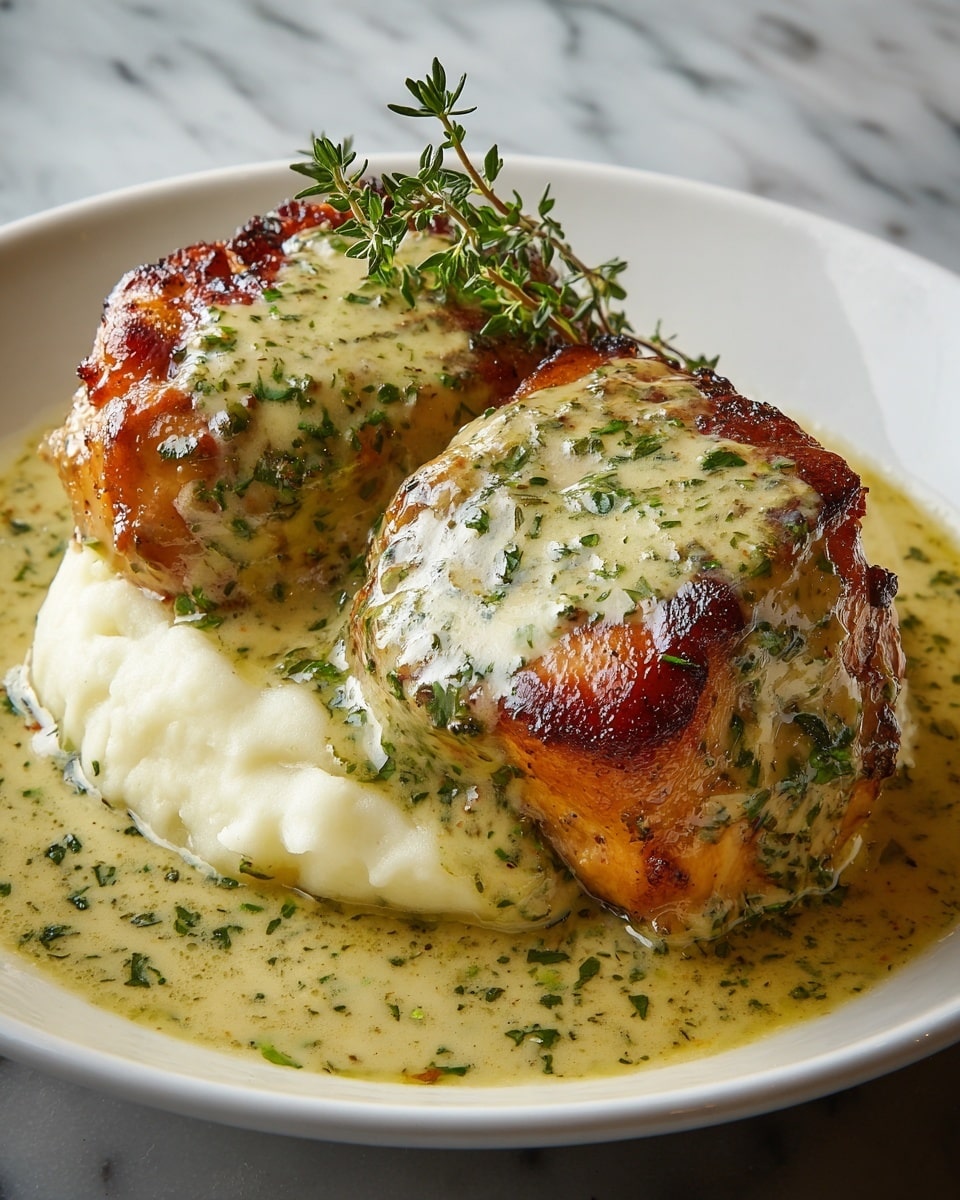 Smothered Chicken Thighs with Creamy Gravy Recipe - Recipe Image