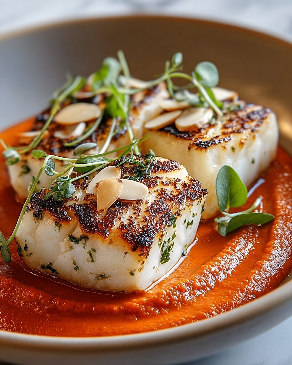 Spanish Grilled Cod with Almond Romesco Sauce Recipe - Recipe Image