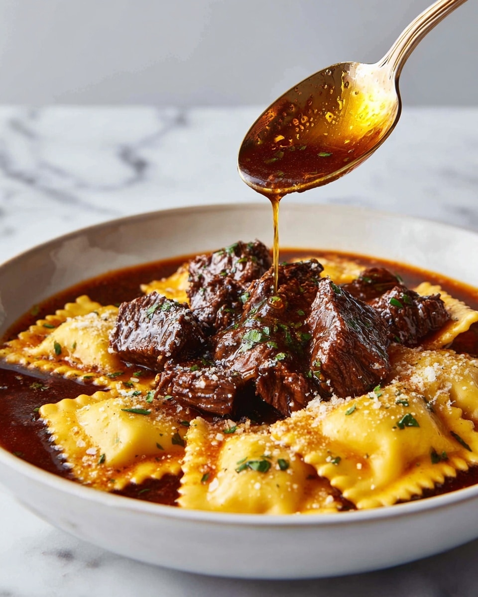 One-Skillet Garlic Butter Steak & Cheese Ravioli Recipe - Recipe Image