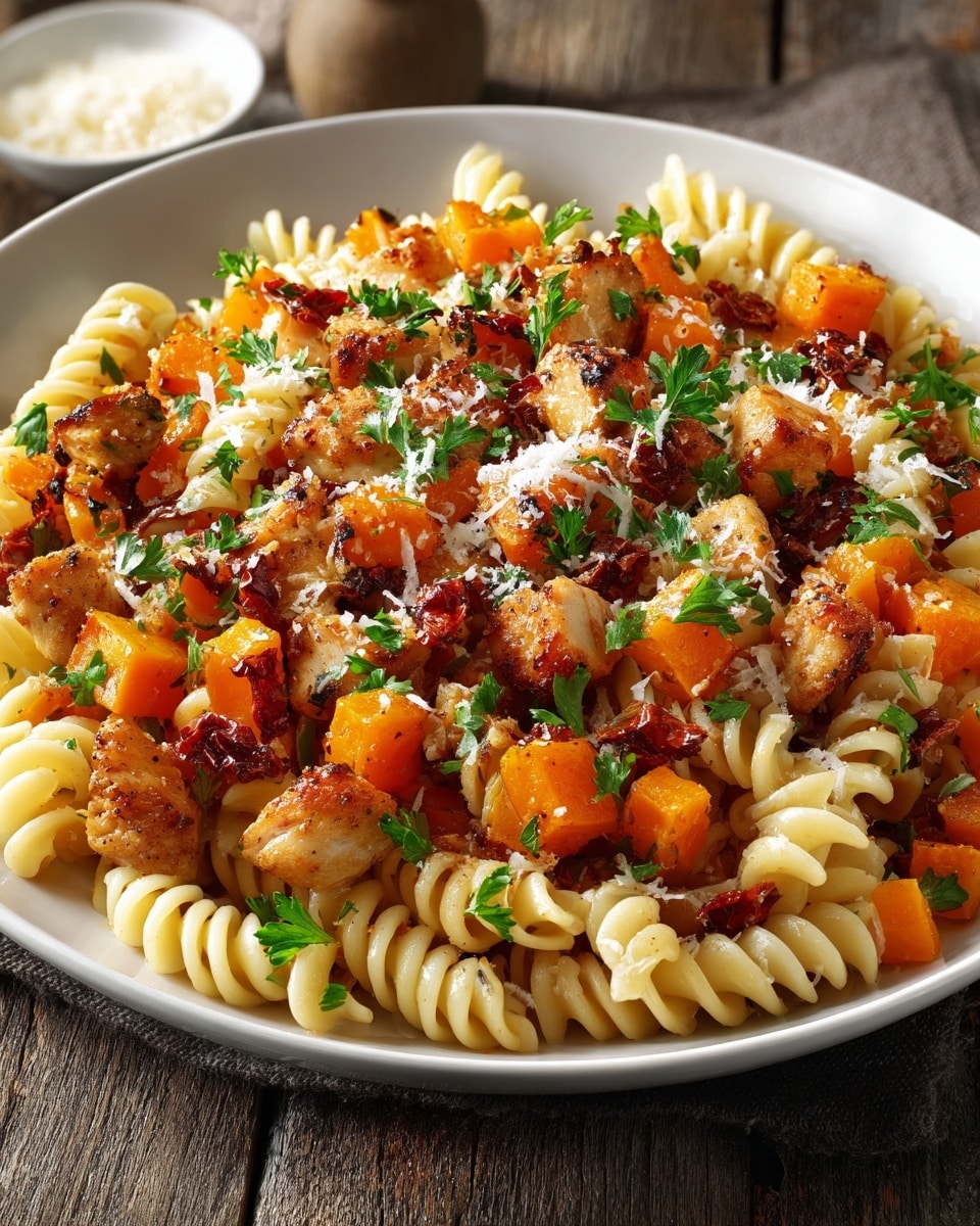 Roasted Butternut Squash and Sun-Dried Tomato Chicken Pasta Recipe - Recipe Image