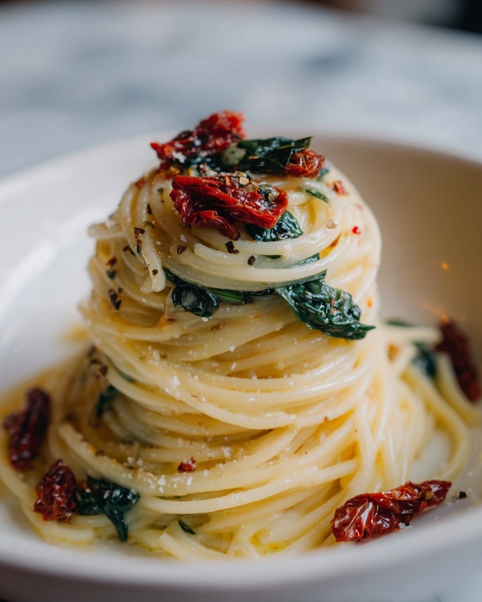 Spaghetti & Spinach with Sun-Dried Tomato Cream Sauce Recipe - Recipe Image