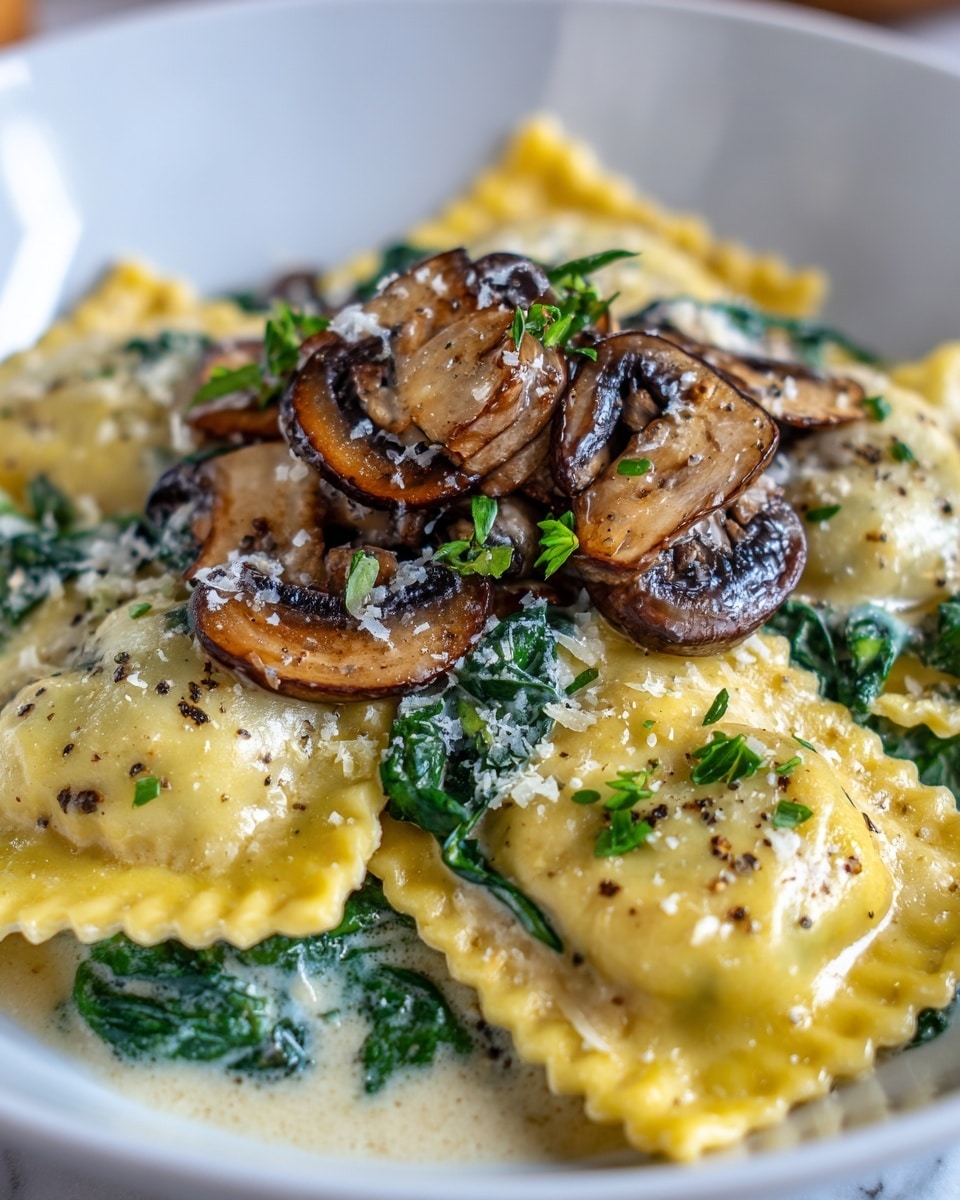 Spinach Mushroom Alfredo Ravioli Recipe - Recipe Image