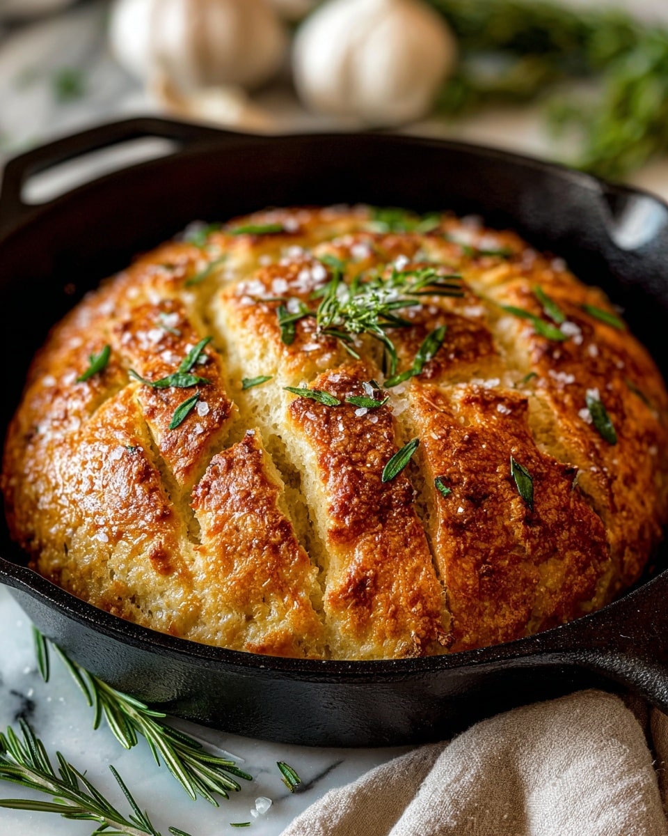Rustic No-Knead Rosemary Garlic Bread Recipe - Recipe Image