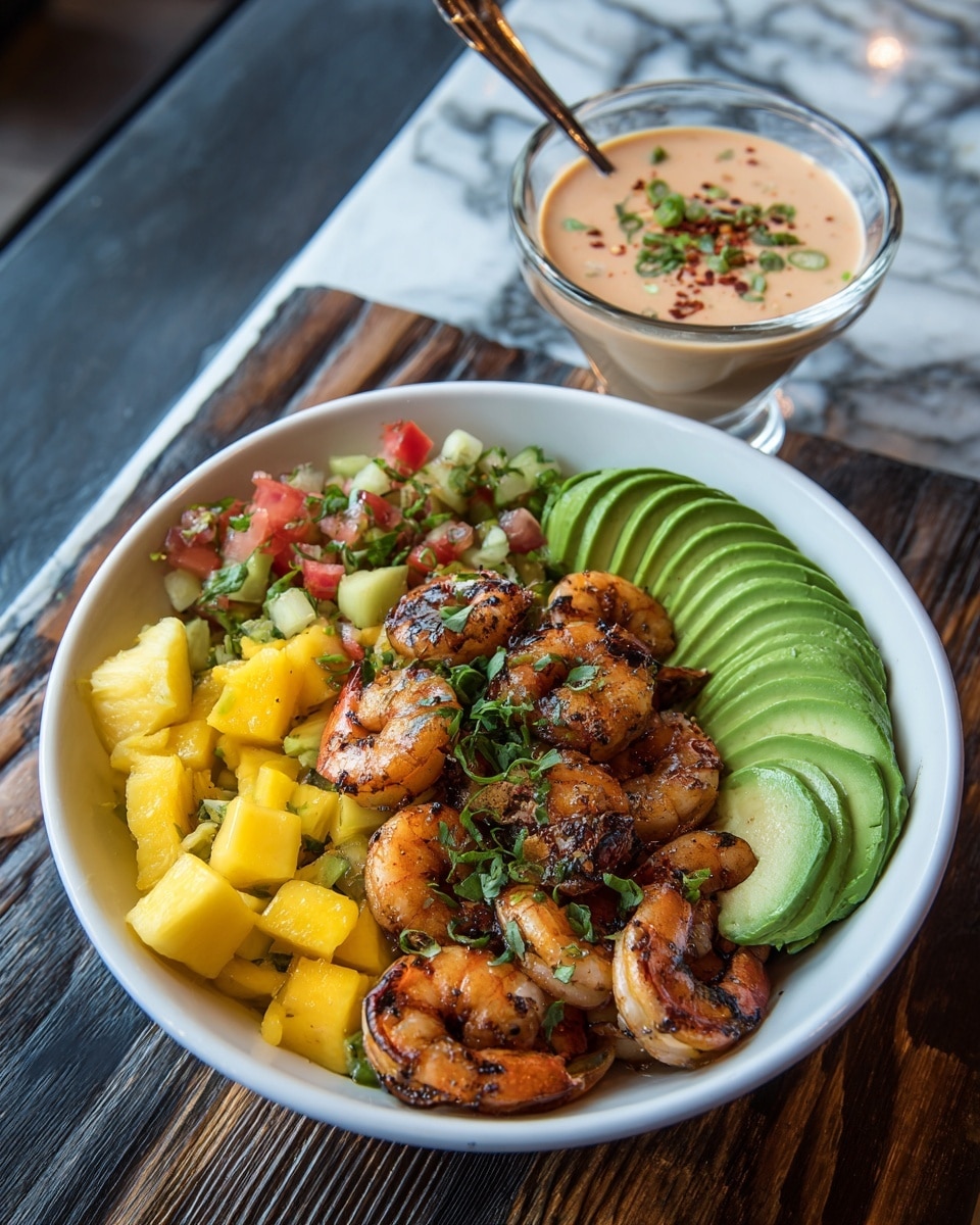 Shrimp and Avocado Bowls with Mango Salsa and Lime-Chili Sauce Recipe - Recipe Image