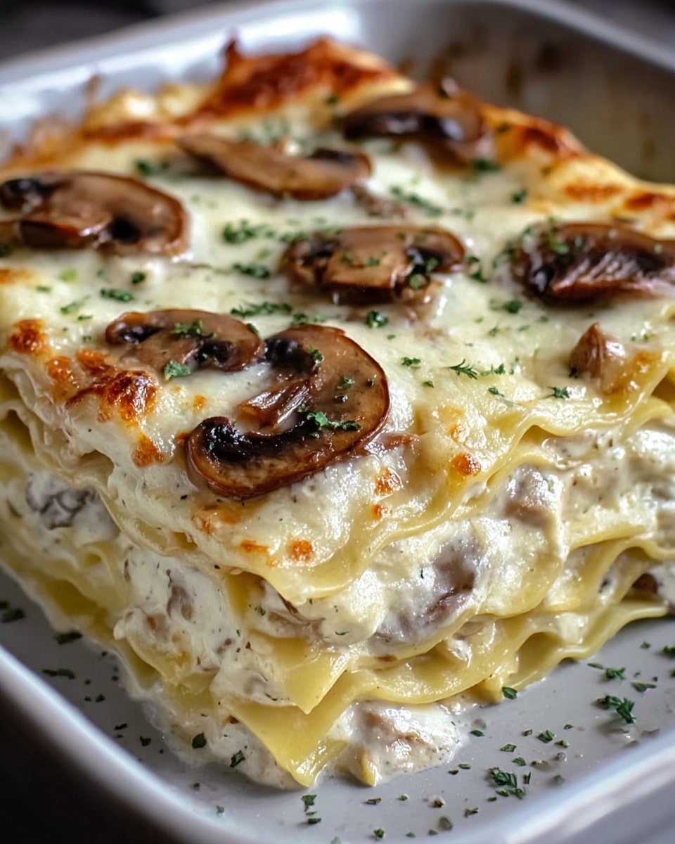 Cheesy Mushroom Chicken Alfredo Lasagna Recipe - Recipe Image